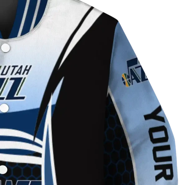 personalized utah jazz mesh effect navy black varsity jacket premium grade.webp