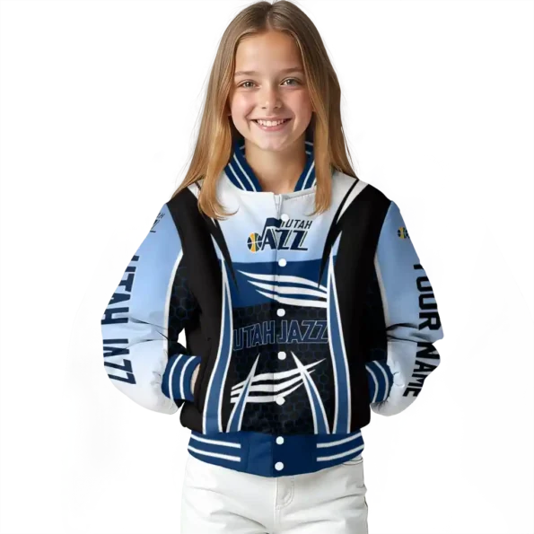 personalized utah jazz mesh effect navy black varsity jacket top rated.webp
