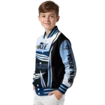 personalized utah jazz mesh effect navy black varsity jacket best selling.webp