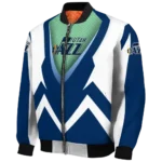 personalized utah jazz v stripes navy white bomber jacket best selling