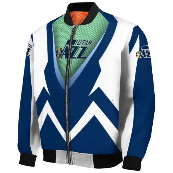 personalized utah jazz v stripes navy white bomber jacket best selling