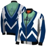 personalized utah jazz v stripes navy white bomber jacket best selling