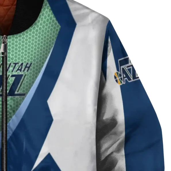 personalized utah jazz v stripes navy white bomber jacket premium grade