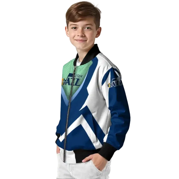 personalized utah jazz v stripes navy white bomber jacket trendy