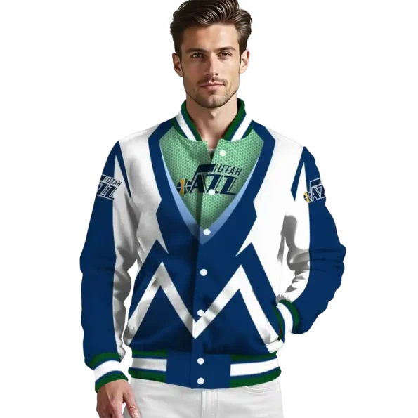 personalized utah jazz v stripes navy white varsity jacket high quality.webp