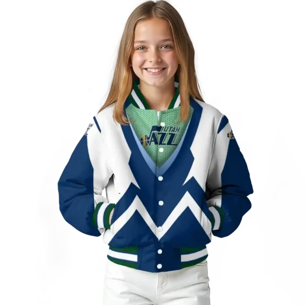 personalized utah jazz v stripes navy white varsity jacket top rated.webp