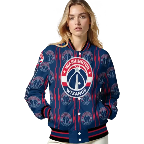 personalized washington wizards bolt stripe blue varsity jacket latest model.webp