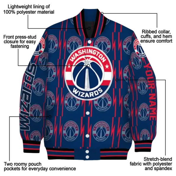 personalized washington wizards bolt stripe blue varsity jacket new arrival.webp