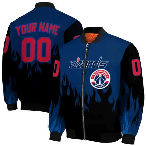 personalized washington wizards flame border blue black bomber jacket fashion forward