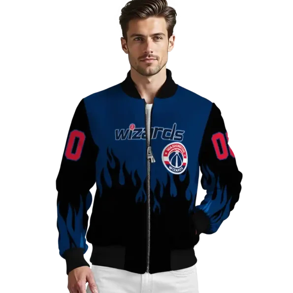 personalized washington wizards flame border blue black bomber jacket high quality