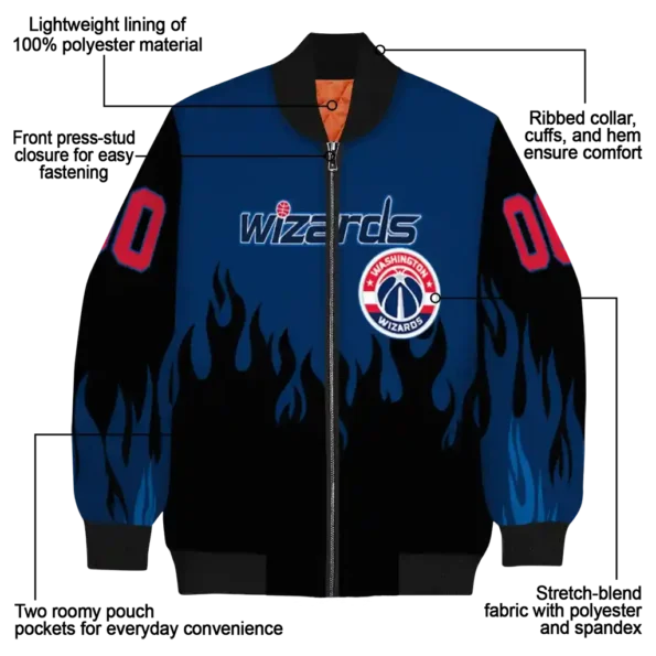 personalized washington wizards flame border blue black bomber jacket new arrival