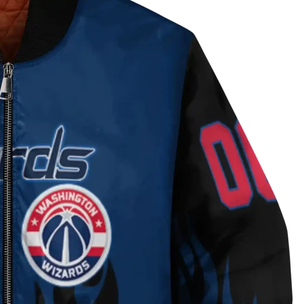 personalized washington wizards flame border blue black bomber jacket premium grade