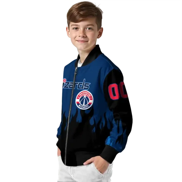 personalized washington wizards flame border blue black bomber jacket trendy
