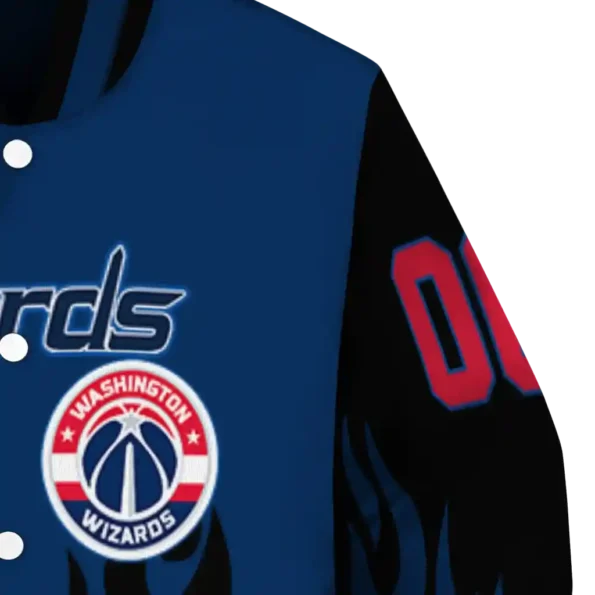 personalized washington wizards flame border blue black varsity jacket premium grade.webp