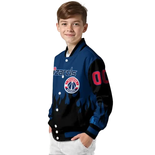 personalized washington wizards flame border blue black varsity jacket trendy.webp