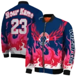 personalized washington wizards winged blaze blue white bomber jacket best selling