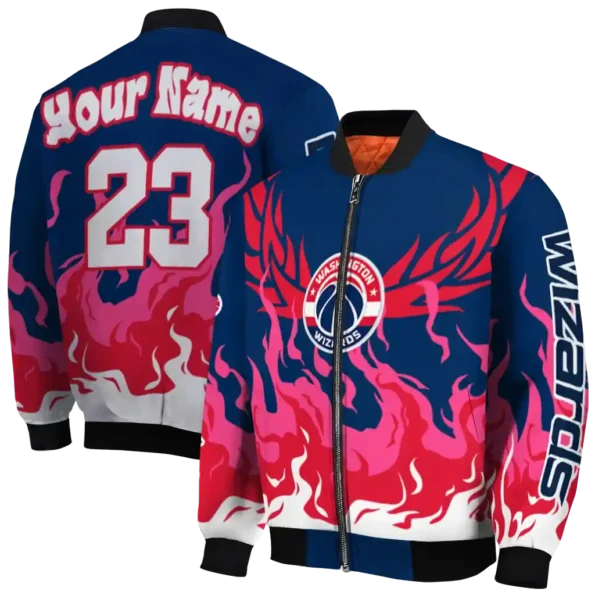 personalized washington wizards winged blaze blue white bomber jacket fashion forward
