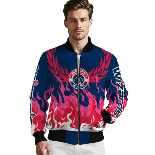 personalized washington wizards winged blaze blue white bomber jacket high quality
