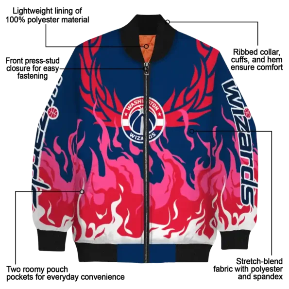 personalized washington wizards winged blaze blue white bomber jacket new arrival