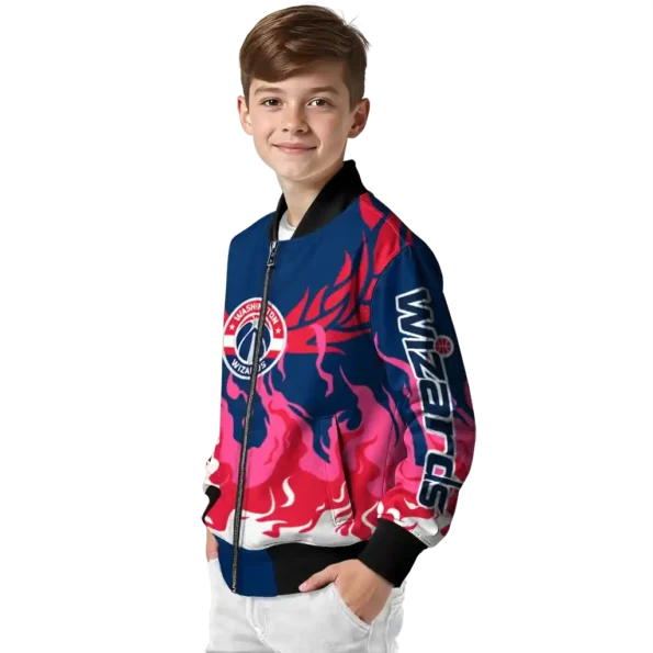 personalized washington wizards winged blaze blue white bomber jacket trendy