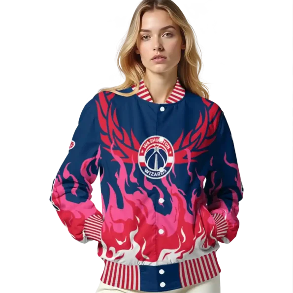 personalized washington wizards winged blaze blue white varsity jacket latest model.webp