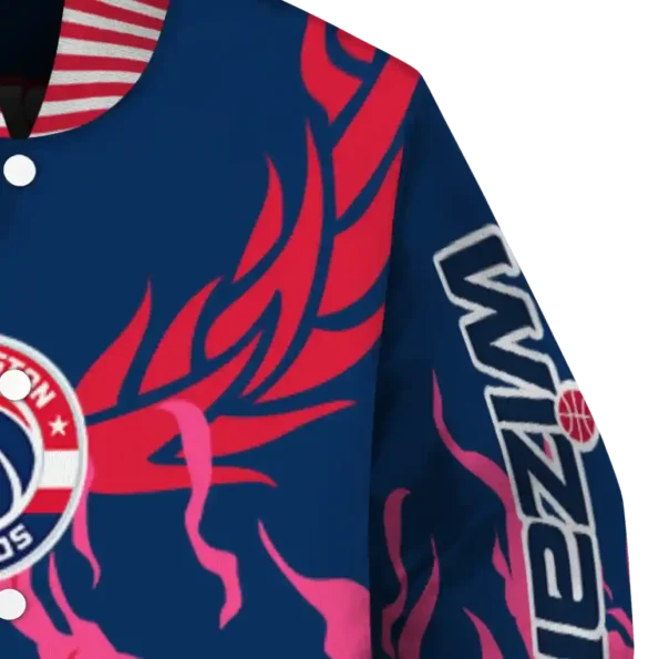 personalized washington wizards winged blaze blue white varsity jacket premium grade.webp