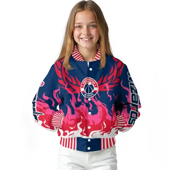 personalized washington wizards winged blaze blue white varsity jacket top rated.webp