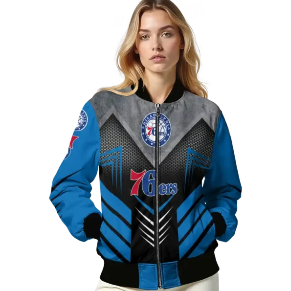 philadelphia 76ers arrow layer blue black bomber jacket latest model