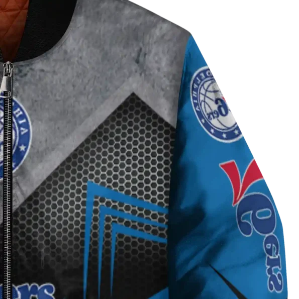 philadelphia 76ers arrow layer blue black bomber jacket premium grade