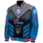 philadelphia 76ers arrow layer blue black varsity jacket best selling.webp