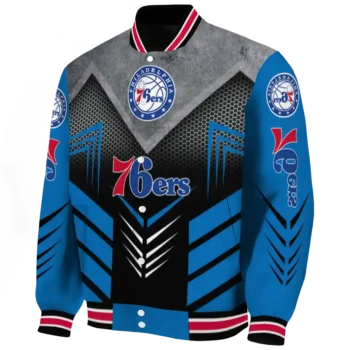 philadelphia 76ers arrow layer blue black varsity jacket best selling.webp