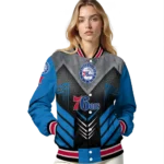 philadelphia 76ers arrow layer blue black varsity jacket best selling.webp