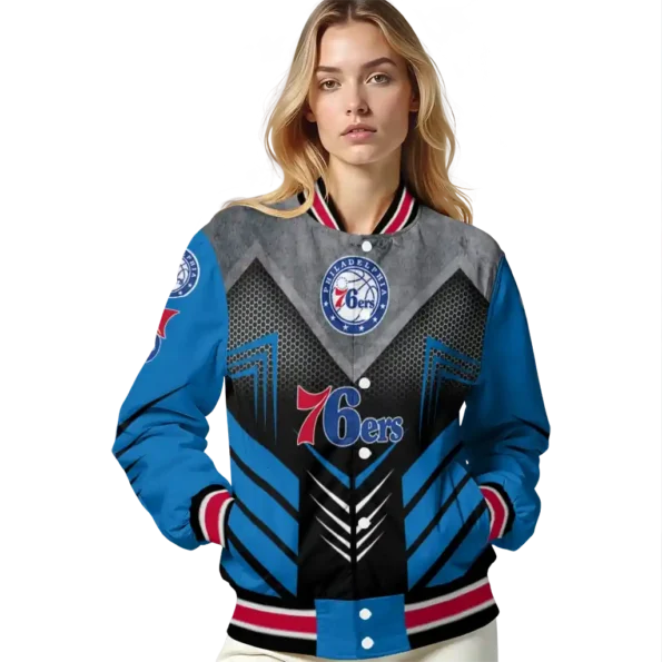 philadelphia 76ers arrow layer blue black varsity jacket latest model.webp