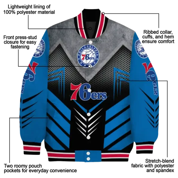 philadelphia 76ers arrow layer blue black varsity jacket new arrival.webp