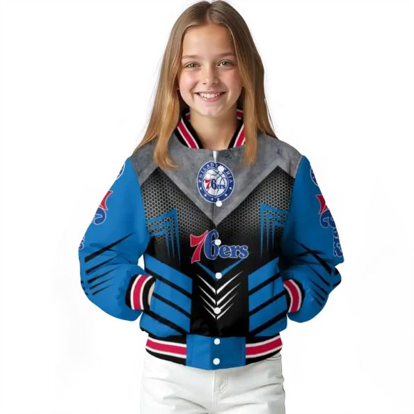 philadelphia 76ers arrow layer blue black varsity jacket top rated.webp