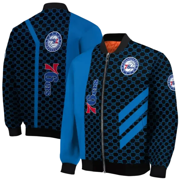 philadelphia 76ers triple side stripes blue black bomber jacket fashion forward