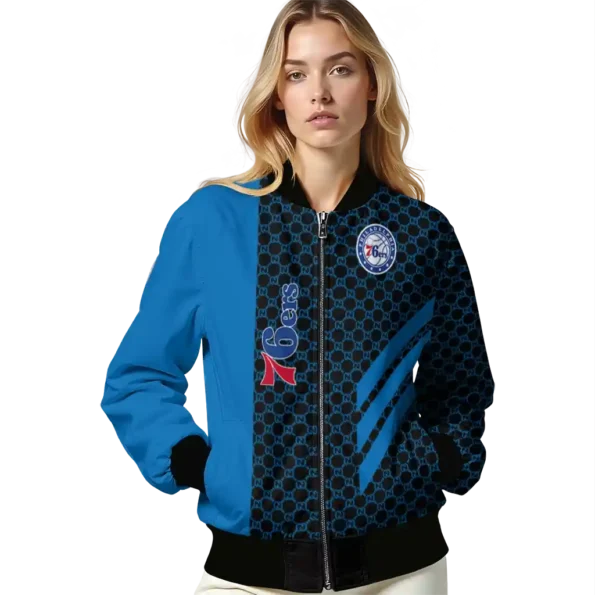 philadelphia 76ers triple side stripes blue black bomber jacket latest model