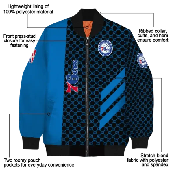 philadelphia 76ers triple side stripes blue black bomber jacket new arrival