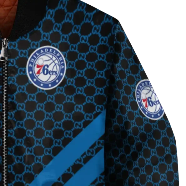 philadelphia 76ers triple side stripes blue black bomber jacket premium grade