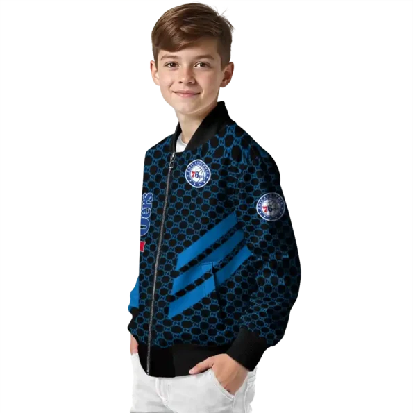 philadelphia 76ers triple side stripes blue black bomber jacket trendy