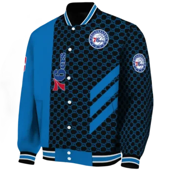 philadelphia 76ers triple side stripes blue black varsity jacket best selling.webp