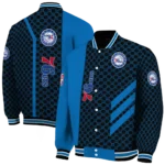 philadelphia 76ers triple side stripes blue black varsity jacket best selling.webp