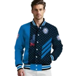 philadelphia 76ers triple side stripes blue black varsity jacket best selling.webp