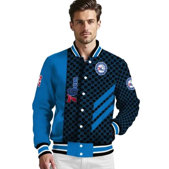philadelphia 76ers triple side stripes blue black varsity jacket high quality.webp