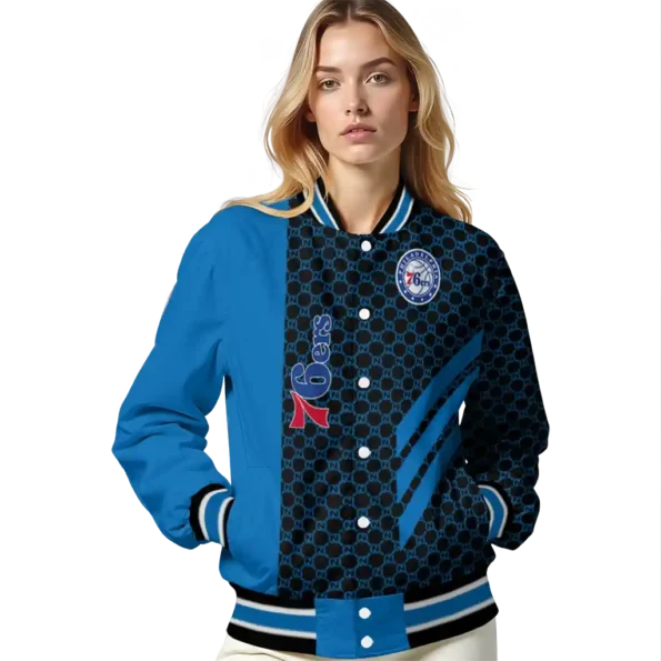philadelphia 76ers triple side stripes blue black varsity jacket latest model.webp