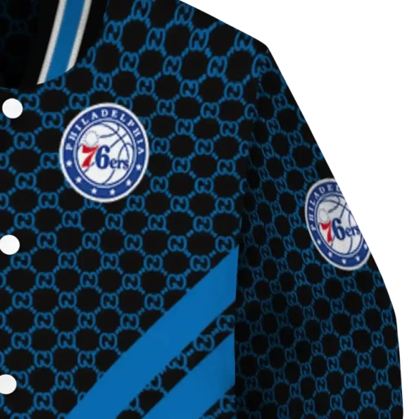 philadelphia 76ers triple side stripes blue black varsity jacket premium grade.webp