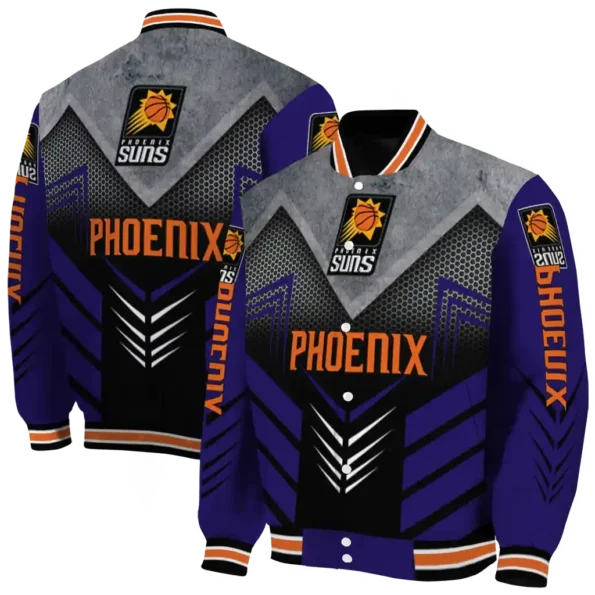 phoenix suns arrow layer purple black varsity jacket fashion forward.webp