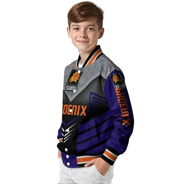 phoenix suns arrow layer purple black varsity jacket trendy.webp