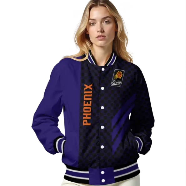 phoenix suns triple side stripes purple black varsity jacket latest model.webp