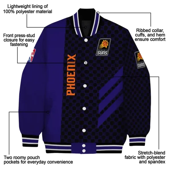 phoenix suns triple side stripes purple black varsity jacket new arrival.webp